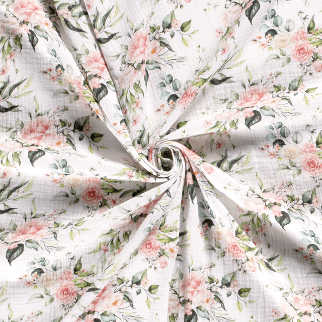 Double gaze fleurs roses