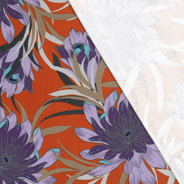 Jersey viscose Fleurs brique