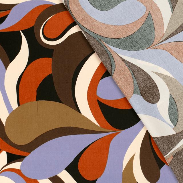 Popeline viscose brique abstrait