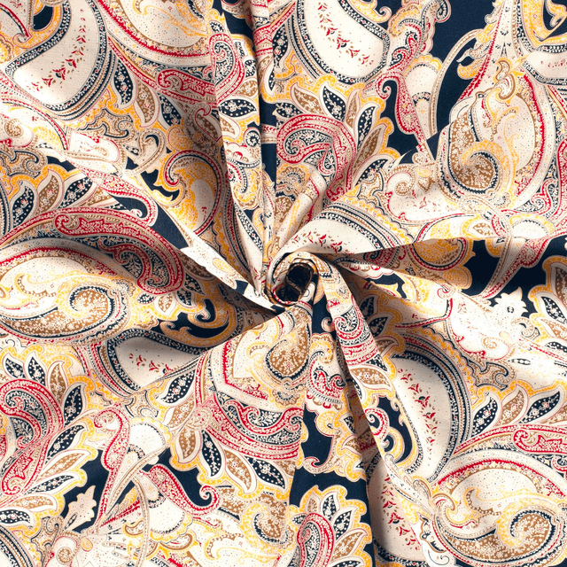 Coupon 80cmx135cm Viscose lin paisley marine