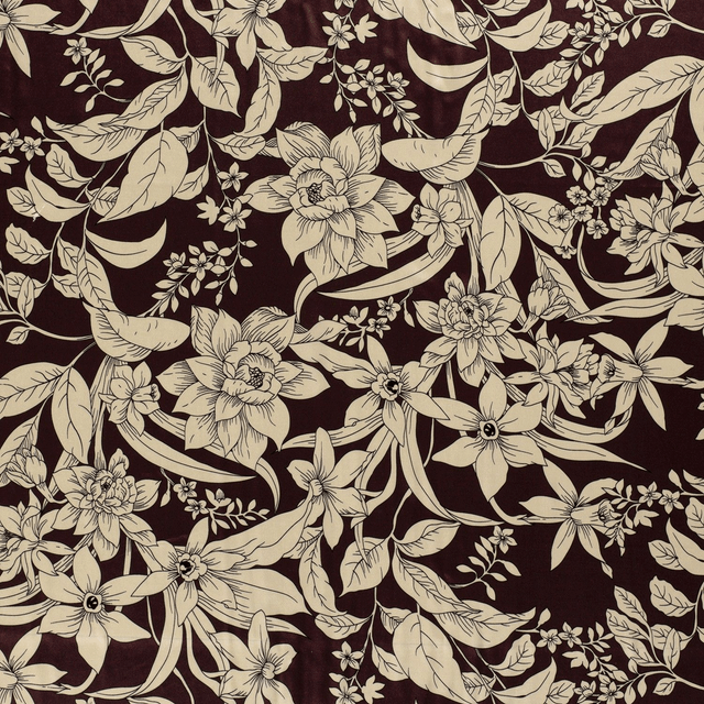 Satin fleurs bordeaux