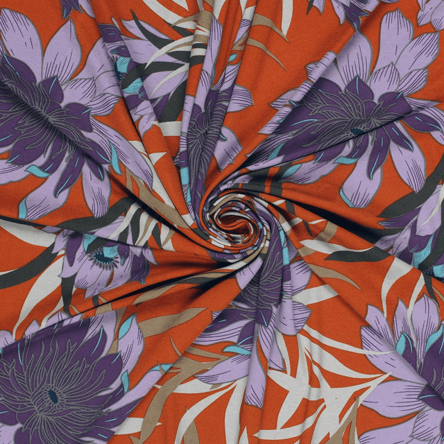 Jersey viscose Fleurs brique