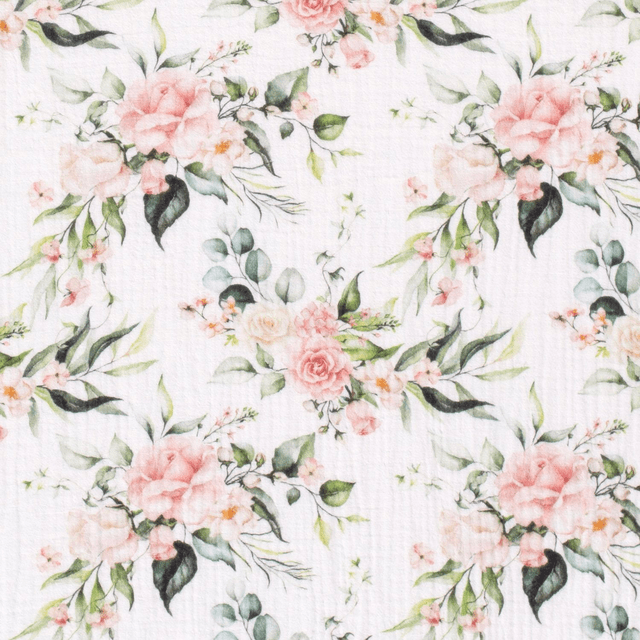 Double gaze fleurs roses